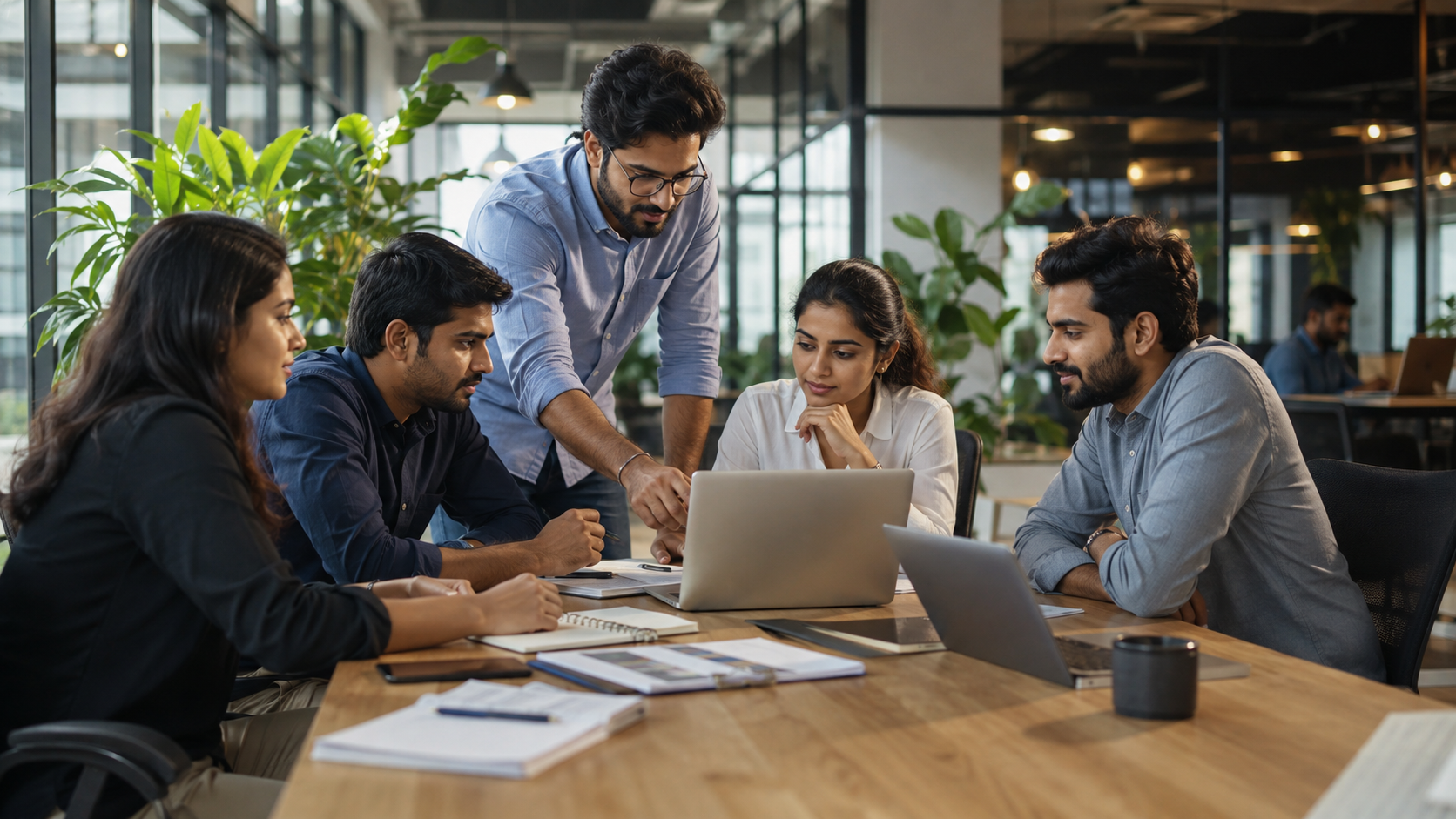 Indian fintech team collaborating in a Bengaluru studio